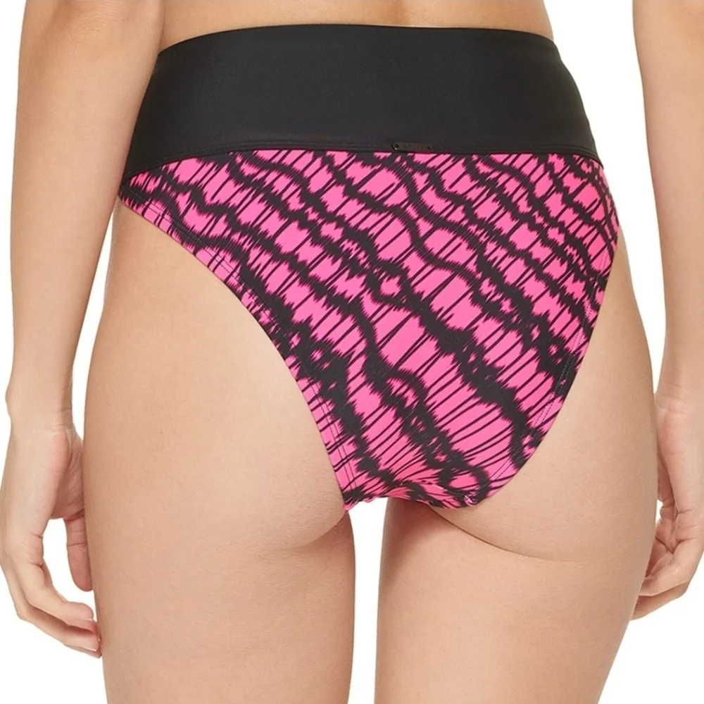 Nwt‎ DKNY Pink and Black High-Waisted Bikini Bottom XS